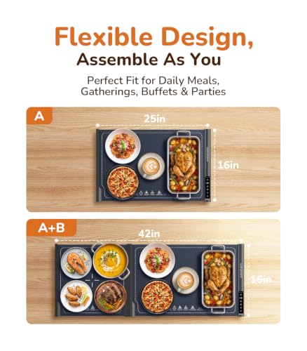Food Warming Mat - Expandable 25"-42" Electric Food Warmer with Dark Blue Variation