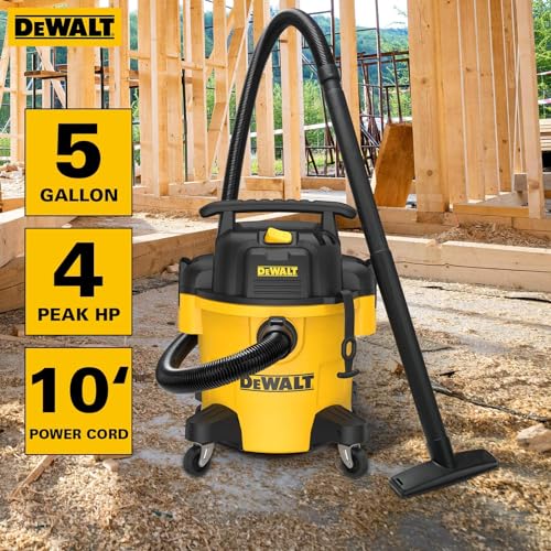 DeWALT 5 Gallon Yellow Wet/Dry Shop Vacuum with Attachments - Powerful 4 Peak HP