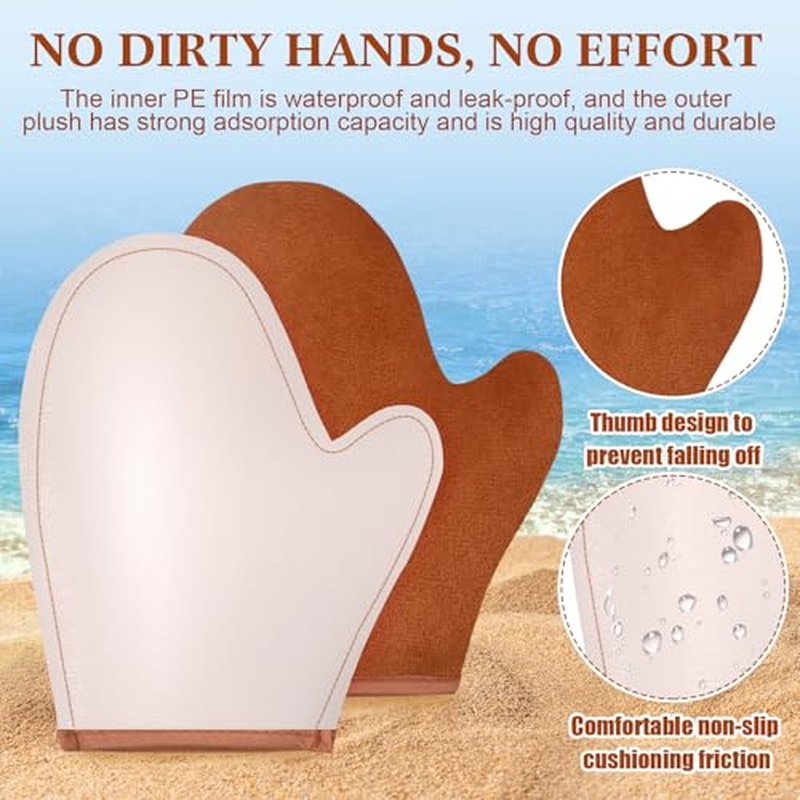 6pcs Self Tanning Mitt Applicator Kit Including Self Tanning Mitt and Brush, Body Brush, Back Applicator, Mini Facial Glove, Facial Tool, Exfoliating Glove(Brown)