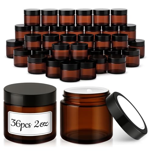 Amber Glass Jars with Black Lids - 2 oz, 36 Pack, Travel & Storage