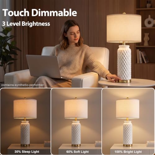 25-Inch Touch Table Lamp for Nightstand White Ceramic - 3-Way Dimmable - Variation of THIS listing