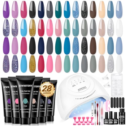 JEWHITENY 28 Colors Poly Nail Gel Kit F04 with Base & Top Coat - DIY Nail Art