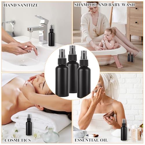 Black Plastic Spray Bottles 2 oz Set with Labels and Funnels - 60 Pack