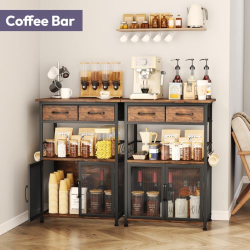 Espresso Coffee Bar Cabinet with Drawers & Hooks - 20.47 x 13.78 x 31.3 Inches