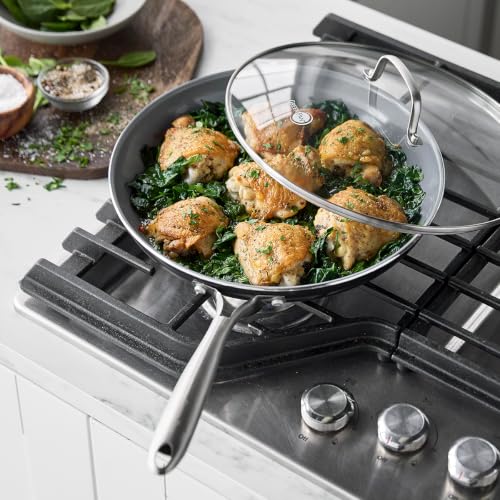12 Inch Ceramic Nonstick Frying Pan with Lid - Gray, Oven & Dishwasher Safe