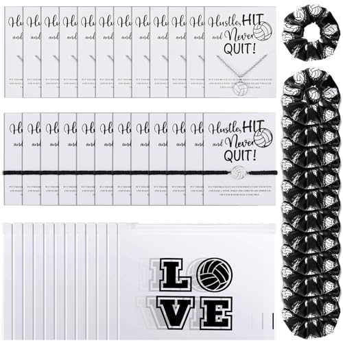 Volleyball Team Gifts Set for Teen Girls - Hair Scrunchies, Bracelets, Necklaces & Waterproof Cosmetic Bags