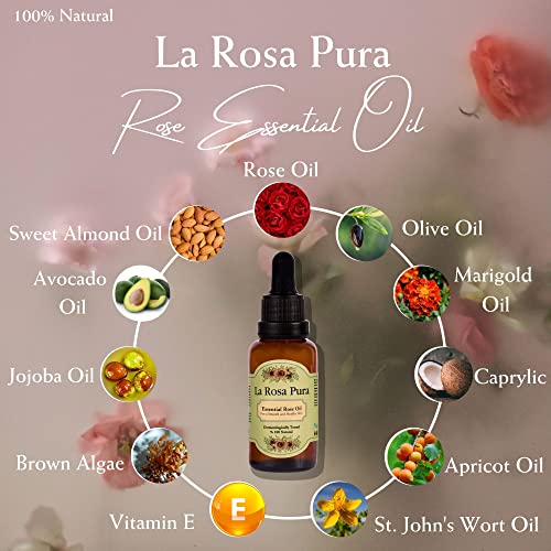 Unique Touch La Rosa Pura Essential Rose Oil Aromatherapy Relaxing and Moisturizing Rose Oil Anti-Aging Effect for Face, Skin, Hair 30ml 1.01fl.oz