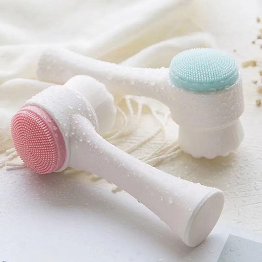 Manual Face Brush 2 in 1, Facial Cleansing Exfoliating, Silicone Double Side Face Wash Scrub Brush with Soft Bristles