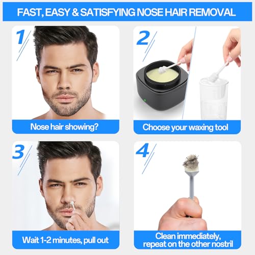 Nose Wax Sticks (60 Pcs) - Dual-Head Wax Hair Removal Applicator for Nostril, Ear, Eyebrow & Upper Lip, Painless, Disposable Waxing Sticks for Men & Women