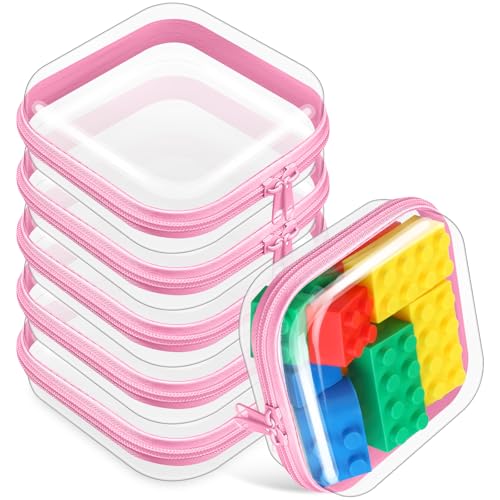 Clear Hard Zipper Cases Set - Pink, 6 Pack, 5 x 5 x 2 Inch