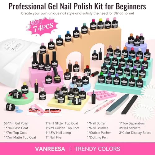 VANREESA 74-Piece Classic Gel Nail Polish Kit with UV Light & Manicure Tools
