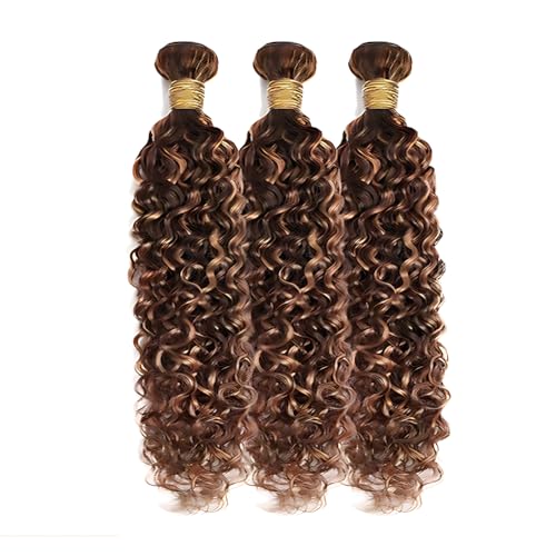ZCMYVINND P4/30 Dark Brown Highlight Curly Wave Hair Bundles 8-12 Inch Brazilian Virgin Remy Extensions