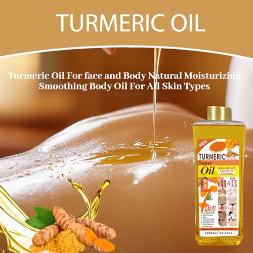 Turmeric Body Oil 1000ml by Hlonns – Pure Veetgold Turmeric Superior Oil, 7days Retinol Vit C Formula