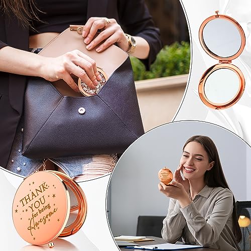 10 Pcs Employee Appreciation Compact Mirrors with Inspirational Words - Rose Gold, Double-Sided Magnification, Gift Set