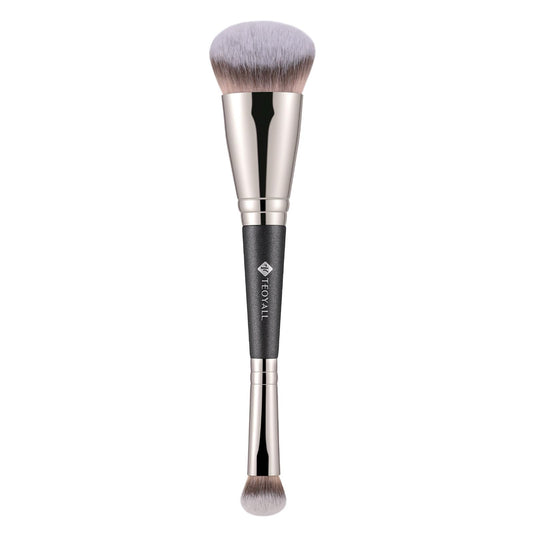 TEOYALL Dual-Ended Foundation Under Eye Concealer Brush, Sloped Angled Contour Synthetic Bristles for Liquid Cream Powder