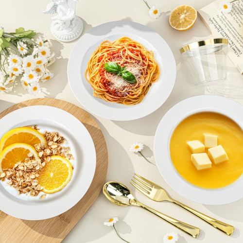 White Plastic Bowls 12 oz 200 Pack - Disposable Salad, Soup, Dessert Bowls