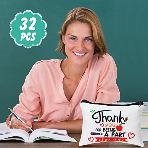 Hillban 32 Pieces Teacher Christmas Gifts Teacher Appreciation Gifts Women Cosmetic Makeup Bag Funny Pencil Pouch for Graduation Birthday Christmas(Cute)