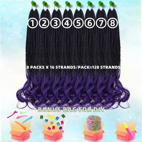 French Curl Crochet Braids for Black Women - 18 Inch Ombre Purple, 8 Packs, Pre Looped Synthetic Hair Extensions