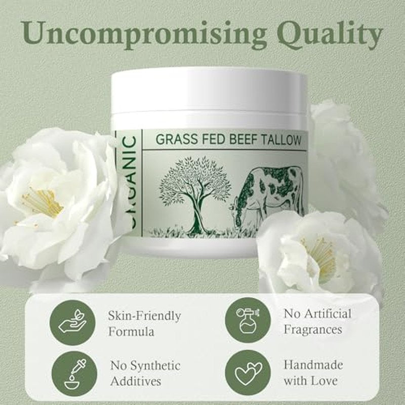 Beef Tallow, Beef Tallow for Skin, Moisturizer for Dry Skin, Unscented Beef Tallow Blam Grass Fed Whipped Tallow Face Cream Nourishing Soothing Moisturizer Body Lotion Skin Care, 4 Packs