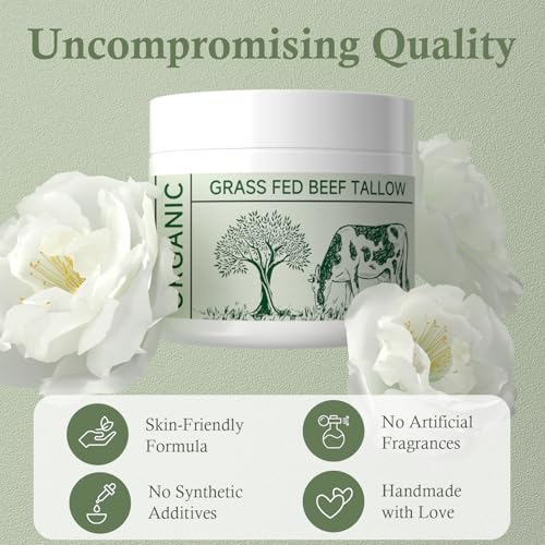 Beef Tallow, Beef Tallow for Skin, Moisturizer for Dry Skin, Unscented Beef Tallow Blam Grass Fed Whipped Tallow Face Cream Nourishing Soothing Moisturizer Body Lotion Skin Care, 4 Packs