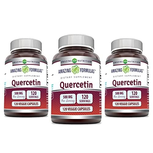 Amazing Formulas Quercetin 500mg Veggie Capsules Supplement | Non-GMO | Gluten Free | Supports Overall Health & Well Being (120 Count | 3 Pack)