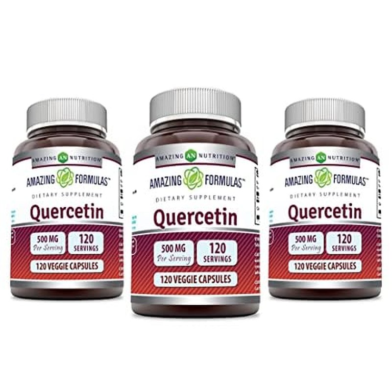 Amazing Formulas Quercetin 500mg Veggie Capsules Supplement | Non-GMO | Gluten Free | Supports Overall Health & Well Being (120 Count | 3 Pack)
