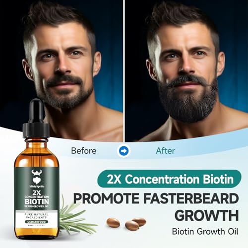 Beard Growth Oil with Cedarwood - 2X Concentration Biotin Beard Oil for Men (2 oz) - Natural Moisturizer & Softener