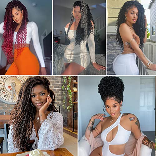 30 Inch Boho Goddess Faux Locs Crochet Hair - Black Curly Synthetic 8 Pack