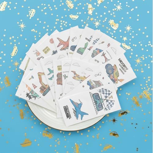 PapaKit 36 Pc Transportation Temporary Tattoo Set - 18 Individually Wrapped Sheets | Vehicle Birthday Party Favors, Goodie Bag Fillers, School Rewards