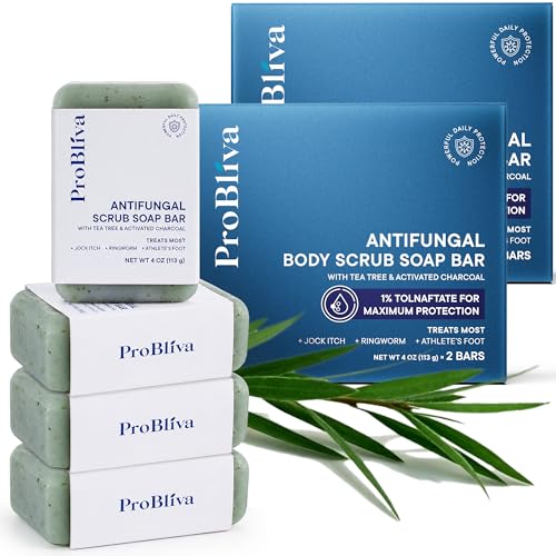 ProBliva Antifungal Soap Bar 4 Bars with Tea Tree Oil & Charcoal – Maximum Strength for Athlete’s Foot & Jock Itch