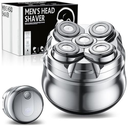 Electric Head Shavers for Bald Men - Rechargeable, Waterproof, Cordless, Rotary Head, Silver, Battery Powered, Men's Grooming, Minimalist Style, Black