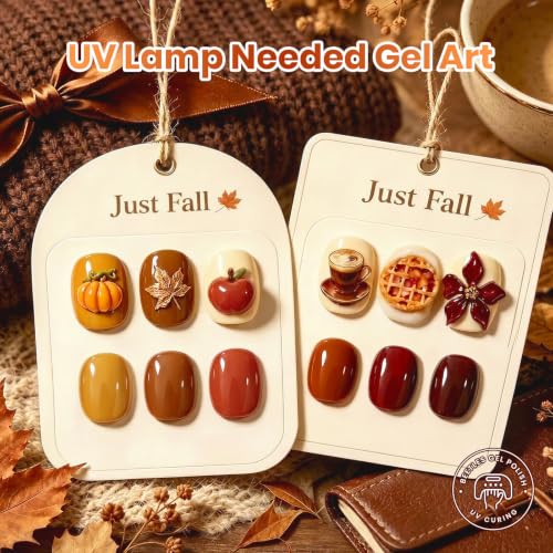 Fall Gel Polish Set - 6 Cozy Mocha Cocoa Shades with Fall Collection and Color Swatch Card - Brown Variation