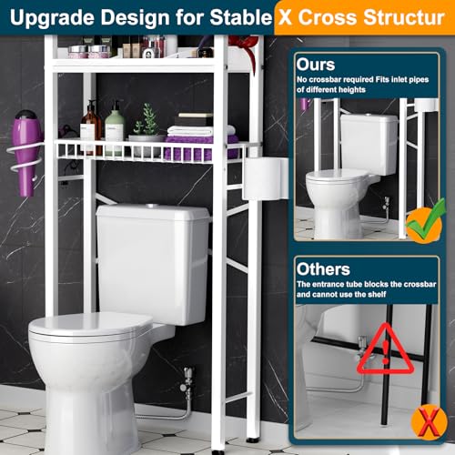 White Over The Toilet Storage Cabinet with 4 Tiers, Adjustable Shelves, Waterproof Feet Pad