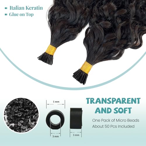 Licoville Water Wave I Tip Hair Extensions 22 Inch Natural Black Remy Human Hair - #WW / 50g