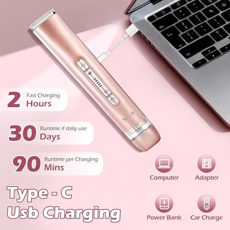2 in 1 Dual Head Bikini Trimmer for Women, Women Electric Shaver IPX7 Waterproof Wet & Dry Use Body Hair Trimmer and Facial Hair Remover Cordless Body Shaver for Bikini Underarm Leg Arm Face