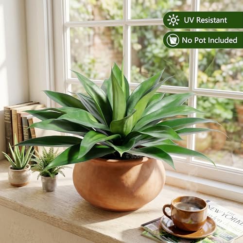 Artificial Agave Plants Outdoor Set of 2 - 28 Inch Fake Succulents for Patio & Garden, UV Resistant, Realistic Greenery - Variation: 28" Green-2