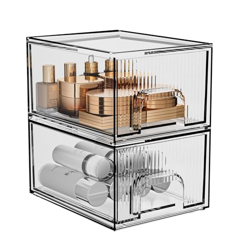 Stackable Acrylic Cosmetic Organizer Set - Clear Drawer Storage for Vanity and Kitchen