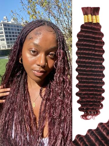 99J Burgundy Human Braiding Hair for Boho Deep Wave Braids - 18 Inch, 2 Packs