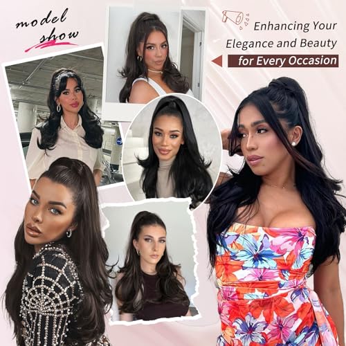26 Inch Medium Brown Drawstring Ponytail Extension for Women Long Wavy Layered Hair