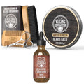 Viking Revolution Natural Boar Bristle Brush and Pear Wood Comb Set for Men, Sandalwood Beard Oil and Spiced vanilla Beard Balm, with Argan and Jojoba Oil - Beard Softener, Strengthens and Moisturizes