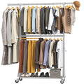 FYBEE Chrome Double-Rod Heavy Duty Clothing Rack | Adjustable Tall Garment Organizer, Load 860LBS