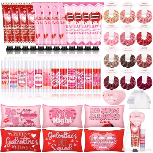 Valentine's Galentine's Day Gift Set for Women - Hand Cream, Lip Balm, Makeup Bag & Accessories