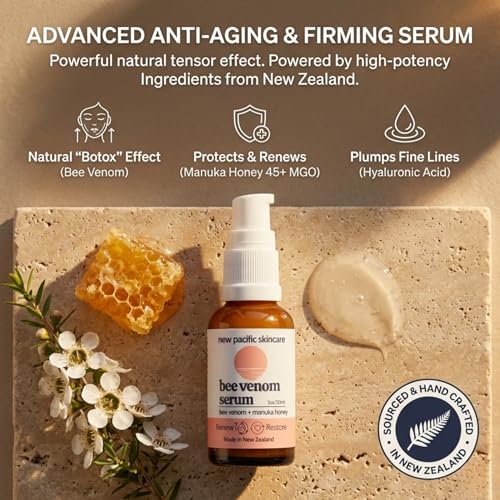 Bee Venom & Manuka Honey 45+ MGO Serum with Retinol - Firming, Anti-Wrinkle Face Serum with Hyaluronic Acid & Vitamin C, 1oz - New Pacific Skincare
