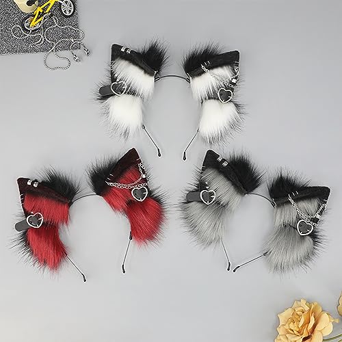 Black-Red Punk Gothic Cat Ear Headband Faux Fur Animal Cosplay Halloween Christmas