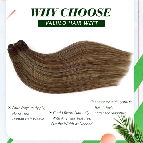 14 Inch Ombré Balayage Hair Extensions Double Weft Human Hair Sew In Bundles - Chestnut Brown to Ash Blonde