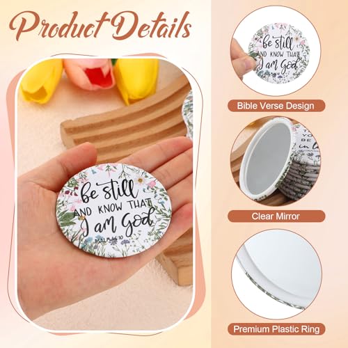 60 Pcs Mini Wildflower Bible Verse Compact Mirrors Bulk Religious Christian Pocket Purse Mirrors Small Church Gifts for Women Sunday School Summer Christmas Party Favors