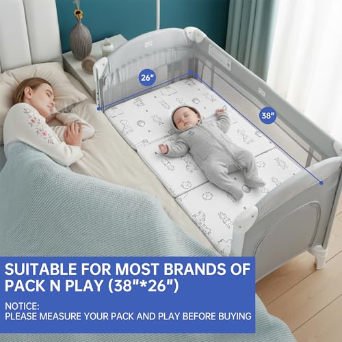 White Animal-Pattern 38x26 Memory Foam Pack and Play Mattress - Dual Sided