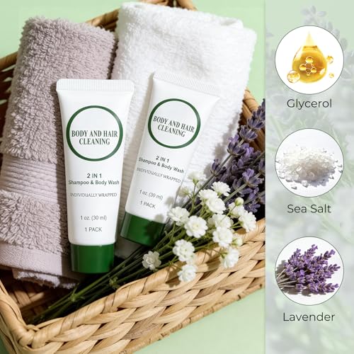 Travel Size 2-in-1 Shampoo and Body Wash Bulk Pack of 200 - Mini 1 Fl Oz Tubes