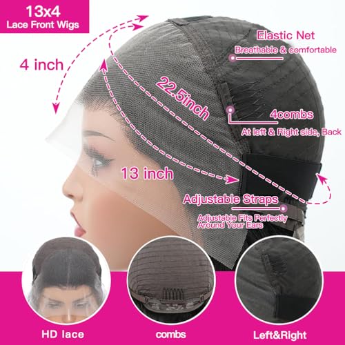 Gureimi Natural Black 20 Inch Deep Wave Lace Front Human Hair Wig - Pre Plucked & Full, Silky Virgin Hair