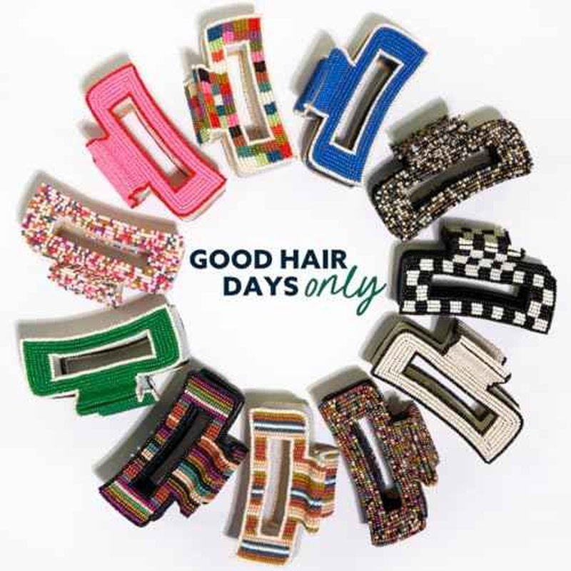 INK+ALLOY Beaded Hair Clips, Lola Large Statement Boho Cute Claw Clips for Women, Secure Hold for Thin & Thick Hair, Handmade Accessories for the Modern Bohemian, 3.5-Inches (Multi Color Checkered)